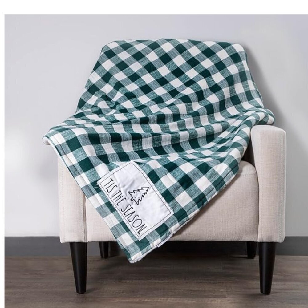 New Rae Dunn MAKING SPIRITS BRIGHT Buffalo Check Sherpa Blanket Throw - Picture 4 of 4